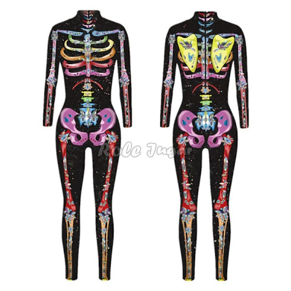 Robot Punk Jumpsuit Sexig Dam Cosplay Kostymer Fancy Halloween Fest Färgglad Utskrift Skelett Bodysuit För Män L 20