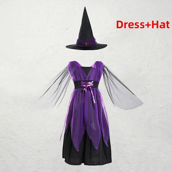 Barn Häxa Kostym Flickor Saga Trollkarl Klänning Barn Halloween Pumpa Kläder Baby Fladdermus Spindel Fest Cosplay Outfit 2-15T DV16B0 3-4 Years