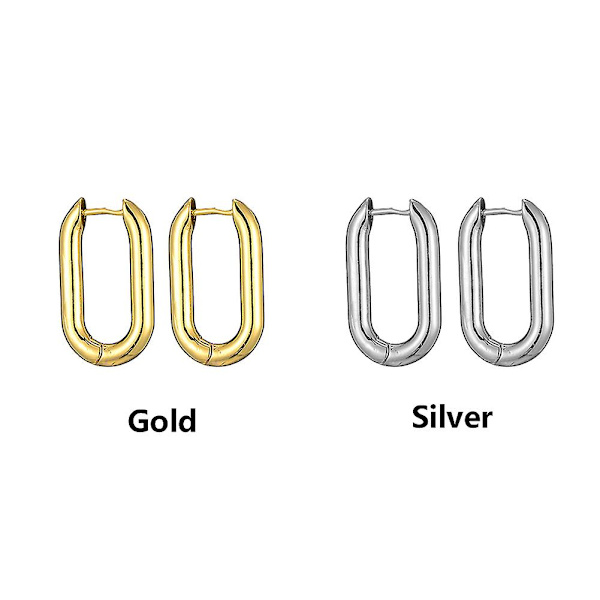 Oval Hoop Örhängen Bröllopsfest Glänsande U-formad liten för kvinnor present Lättvikt Gold none