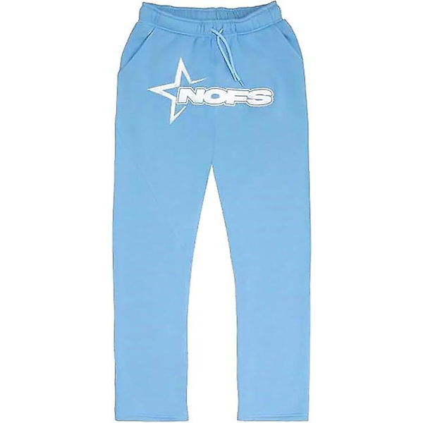 Nofs Streetwear träningsoveraller för män , Letters Printless Hoodies And Sweatpants Y2k Herr, Hip Hop Byxor Light Blue 2XL