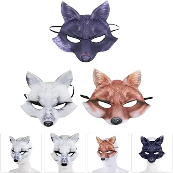 Halloween Djurmasker EVA Halvmask Rävmask Halloween Cosplaymasker Maskeradfest Dekoration Halloweenfest Dekoration White-8PCS