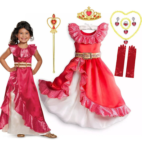 Disney Cartoon Elena of Avalor Cosplay-kostym för flickors födelsedagsfest, present, prinsessa Elena-klänning, barn, Halloween-utklädnad dress set C 7-8T