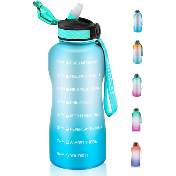 2,2-liters vattenflaska, BPA-fri, 2,2 l, drickflaska med sugrör och tidsmarkeringar, 2 200 ml, gymnastikflaska för sport, cykling, yoga, v Transparent vit N