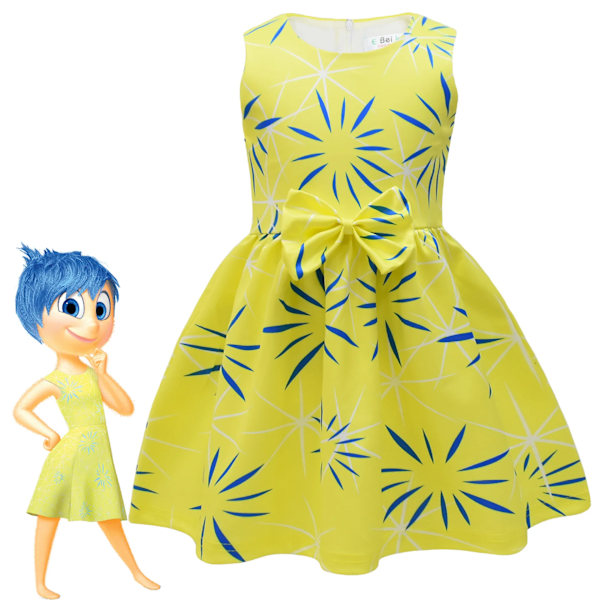 Disney Inside Out Joy Disgust Cosplay Kostym Prinsessklänning+Peruk För Barn Flickor Halloween Karneval Födelsedag Lycka Klä Ut Joy Style C 140 (7-8T)