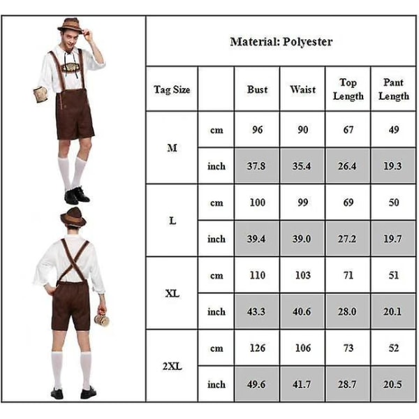 Bavarian Lederhosen Shirt Hat Set för män tysk Oktoberfest Beer Cosplay Outfit L