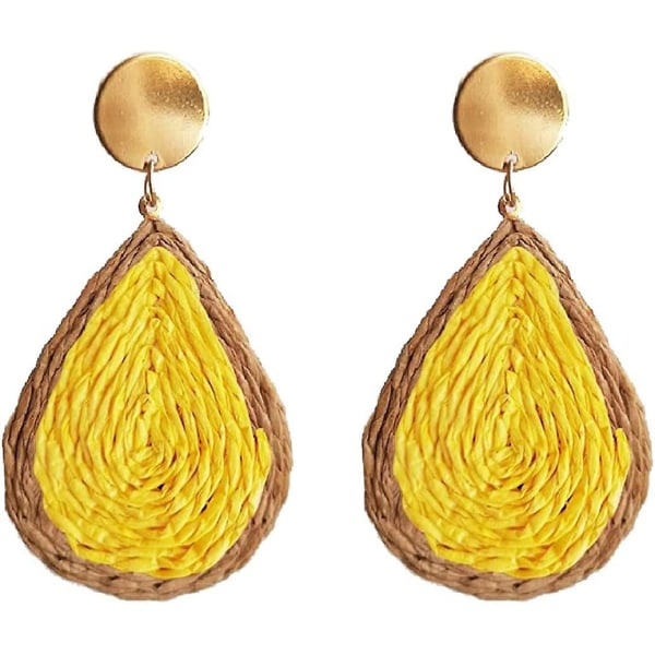 Bohemian Woven Straw Wicker Raffia Rotting Dingle Örhängen Geometriska Circle Round Drop Earrings yellow teardrop