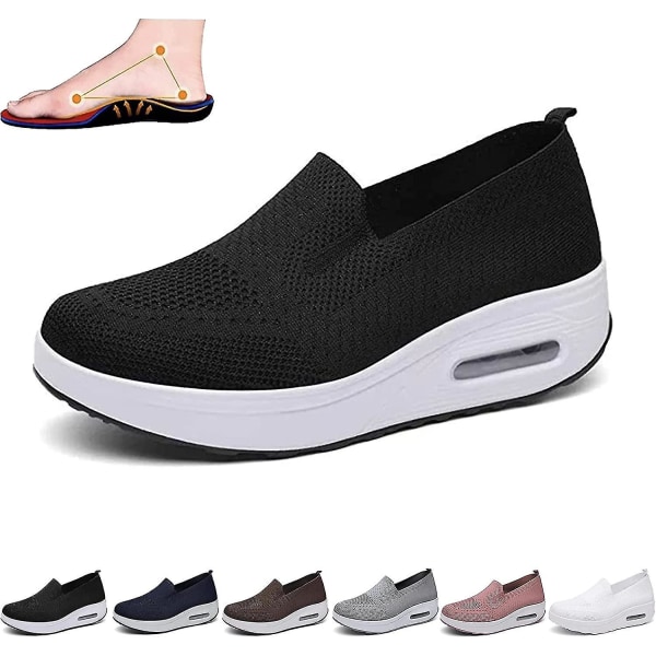 Ortopediska Sneakers för kvinnor, Mesh Up Stretch Platform Sneakers, Bekväma Casual Fashion Sneaker Walking Shoes (svarta, 7,5) Black EUR42