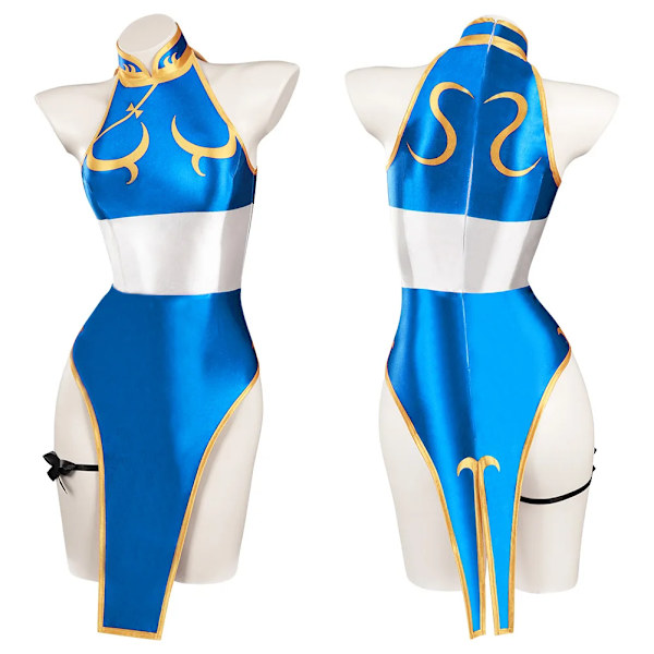 Chun Li Cosplay Kostym Spel Fighter AKI Klänning Jamie Jumpsuit Baddräkt Rock Kvinnlig Baddräkt SF Kvinnor Outfit Halloween Fest Sui XL Costume C