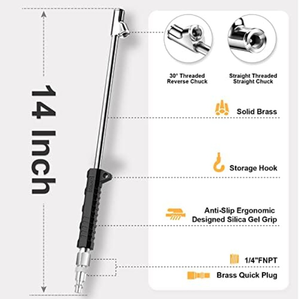LUMITECO 2-vägs anslutning 13.8&#34; Förlängt set, 1/4 tum FNPT rakfotspumpchuck med dubbelt huvud med standard snabbplugg, 14\u201C With SILICONE HANDLE