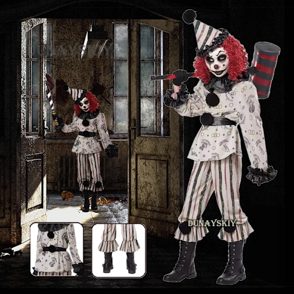 Clown Cosplay Kostym Halloween Fest Herr Dam Cos Kostymer Outfit Uniform Barn Rollspel Fest Natt Clown 150 KID