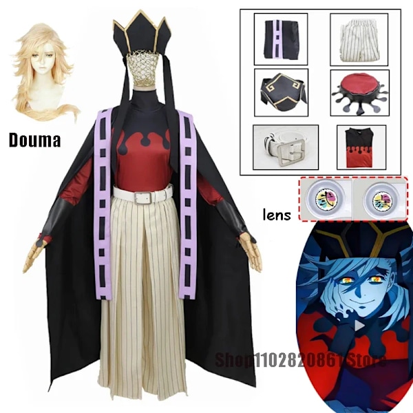 Douma Cosplay Kostym Anime Peruk Demon Slayer Slayers Douma No Yaiba Kimetsu Kläder Capa Hatt Peruk Peruk Full Cloth Set M A4 with lens