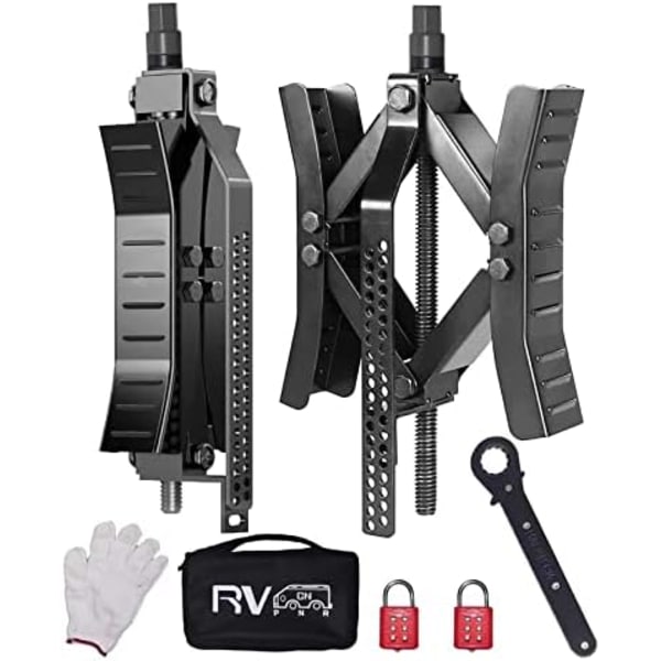 RVPNR RV Hjulklossstabilisator,Camper X Chocks Hjulstabilisator, Heavy Duty Hjulklossar för släpvagnar (2 paket) med insexhylsa, råtta Black