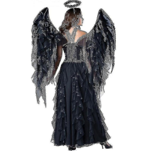 Ady Dark Fallen Angel Kostym Gotisk Vampyr Evil Demonisk Rollspel Cosplay Carnival Halloween Fancy Party Black l