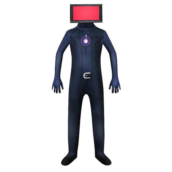 Skibidi Toalett Man Cosplay Kostym För Vuxna Barn Titan Audio Man Tv Man Jumpsuit Med Mask Halloween Carnival Kostym Tv Man 130 cm