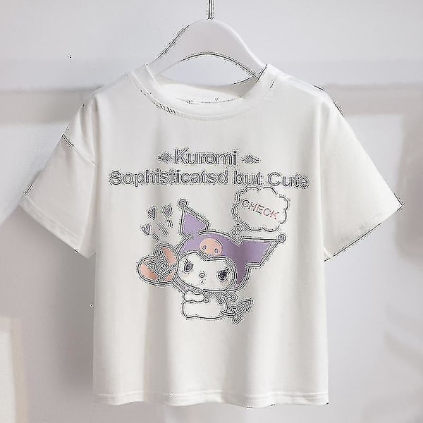 Sanrios Cartoon Kawaii Flickor Vit T-shirt Kostym Kuromi Söt Sommar Kortärmad College Jk Uniform Kjol Barn Fashionabla Kjol
