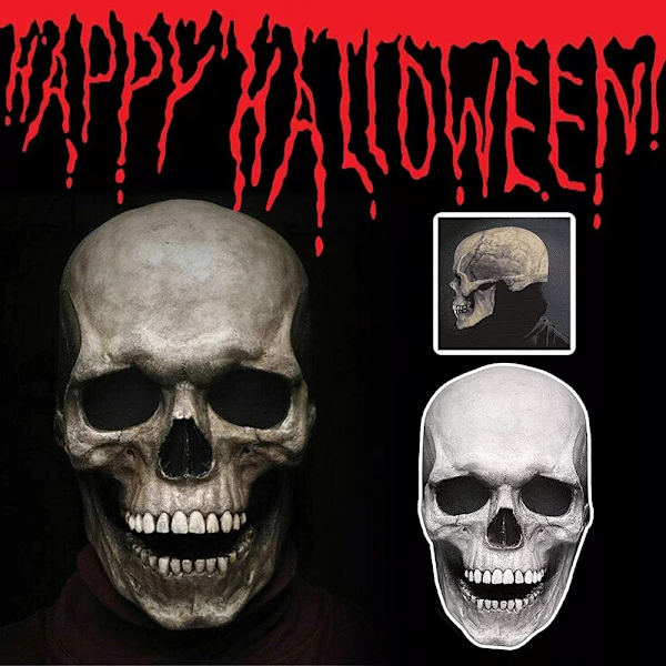 Halloween-mask Latex Skalle Mask Horror Dekoration Helhuvud Skallehjälm Rörlig Käke Maskeringskläder Present Fest Kostym Mask A-NO Light