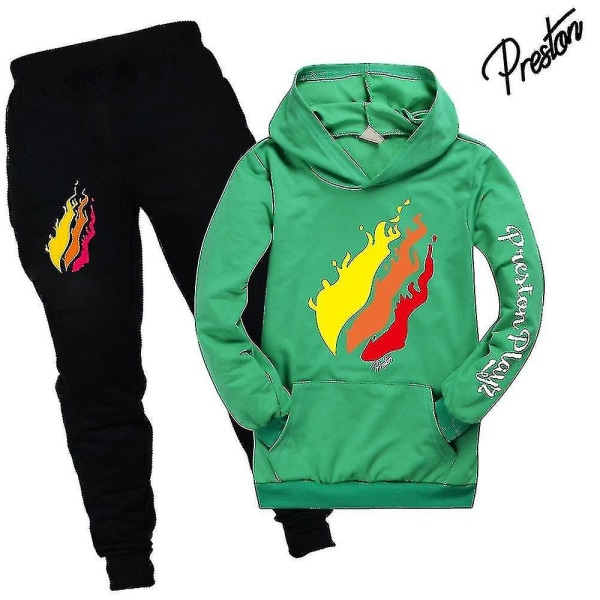 Barn Prestonplayz Hoodie + Casual Sports Byx Set Green 150cm