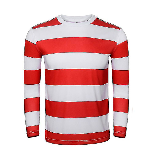 Wally Cosplay Kostym För Vuxna Waldo Röd Vit Randig T-shirt Glasögon Hatt Kostym Set Jul Cosplay Outfit Julklappar Whole Set One Size