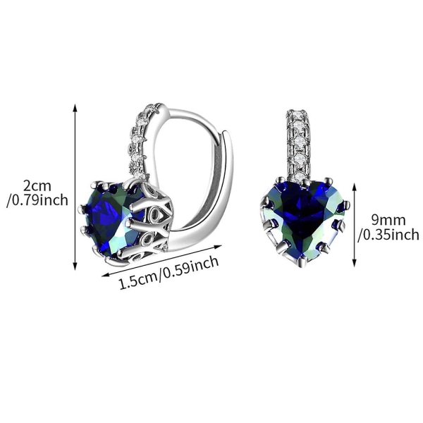 1 par Hoop Örhängen Cubic Zirconia Kvinnor Flickor CZ Modesmycken Hjärtformade Blue none