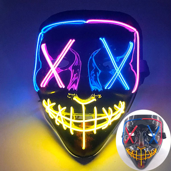 2024 Halloween Trådlös Rave Mask Dekoration Luminous LED Purge Mask Neonljus Glödande För Karneval Mörka Nätter wireless mask 17