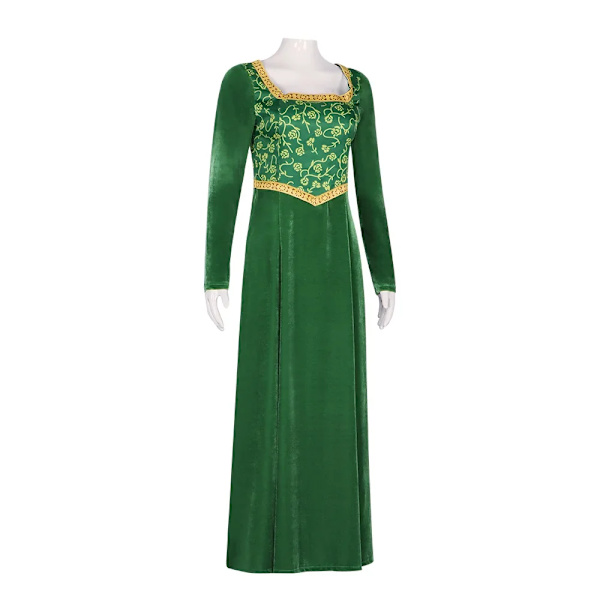 Prinsessan Fiona Klänning Shrek Cosplay Kostym Klänning Outfit Kvinnor Cartoon Grön Klänning för Vuxna Fiona Kostym Halloween Rollspel XXL Wig