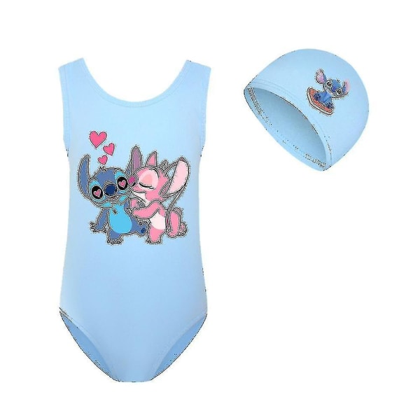 Stitch Flickor Baddräkt Ett stycke Badkläder Mode Lilo Och Stitch Badkläder För Barn Sommar Baddräkter + Cap