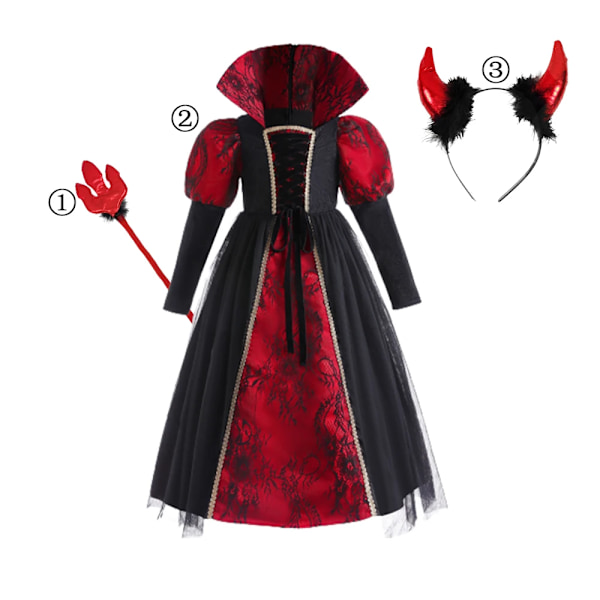 Flickfladdermus Halloween-klänning för barn, spökgömma, gotisk cosplay, vampyrkostym, greve Vampiran, karnevalklädsel, svart röd klädsel Dress Set 23 S (2-3Y)