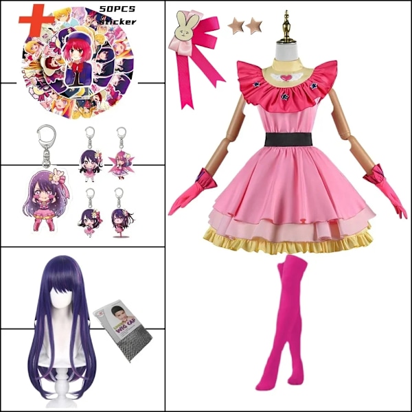 Anime OSHI NO KO Ai Hoshino Cosplay Kostym Klänning Lolita Kjolen Rosa Uniform Kanin Hårnål Halloween Karneval Festkläder XL C1