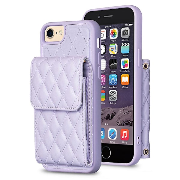 Bf22-stil case för Iphone 6 / 6s / 7 / 8 / Se (2020) / Se (2022) Kickstand Pu läderbelagd Tpu cover Purple