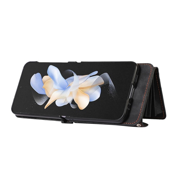 Kickstand phone case för Samsung Galaxy Z Flip4 5g Rfid blockerande kortväska Pu läder+tpu cover Black