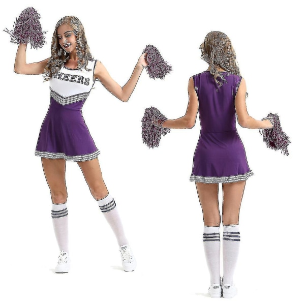 Plus Storlek Cheerleading Uniformer För Kvinnor Vuxen Cheerleader Outfit Med Pom Poms För Dress Up Party Sportspel Purple XL
