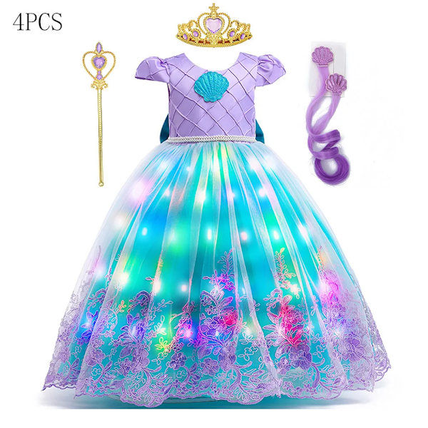 Disney Ariel sjöjungfruklänning med LED-ljus, cosplayklänning för flickor, lyxig prinsessklänning för barnkalas LED Mermaid 1 5-6T(130)
