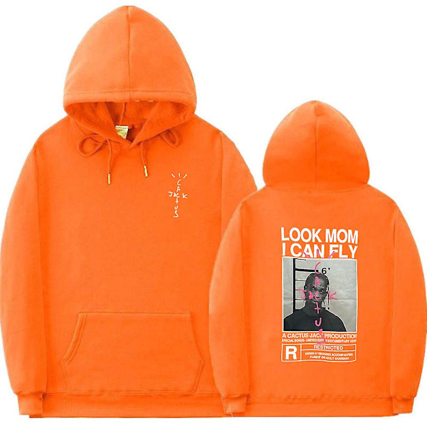 Cactus Jack Hoodie Män Kvinnor Dubbelsidig print Utseende Mamma I Can Fly Travis Scott Hoodies Unisex Hip Hop Streetwear Orange L