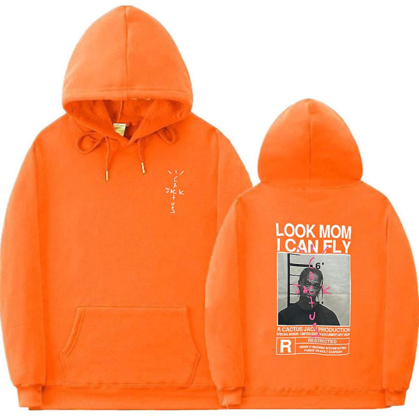 Cactus Jack Hoodie Män Kvinnor Dubbelsidig print Utseende Mamma I Can Fly Travis Scott Hoodies Unisex Hip Hop Streetwear Orange XXXL