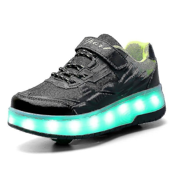 Childrens Sneakers Dubbelhjulsskor Led Light Skor Q7-yky Black 35