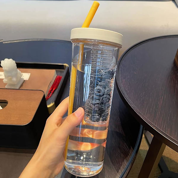 Drickskopp med sugrör och lock, resekopp för lemonad, smoothie & juice, återanvändbar 700 ml plastgul yellow