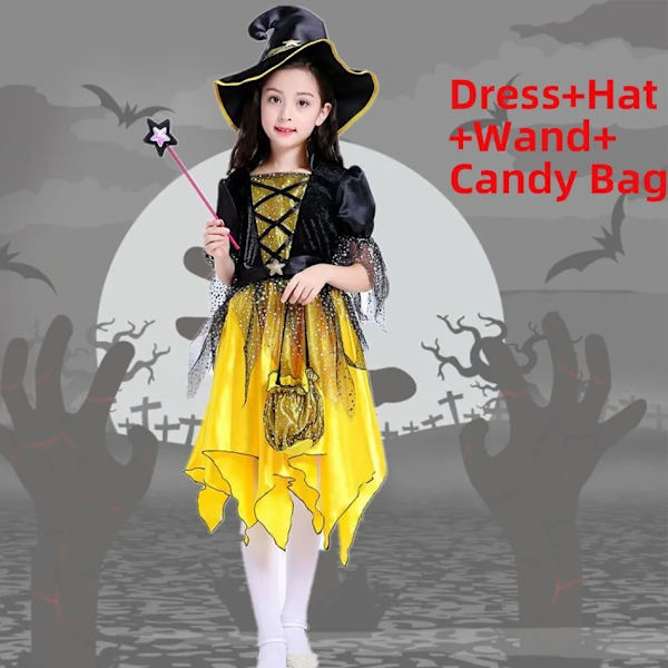 Barn Häxa Kostym Flickor Saga Trollkarl Klänning Barn Halloween Pumpa Kläder Baby Fladdermus Spindel Fest Cosplay Outfit 2-15T DV16G0 2-3 Years
