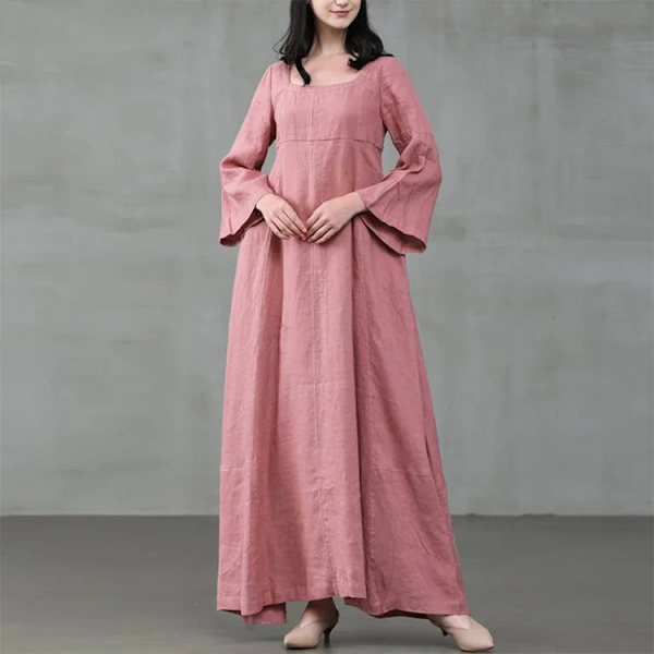Medeltida klänning Kvinna Kostym Palats Bomull Linne Sommar Viktorian Klänning Cosplay Lång Maxi Klänningar Kaftan Robe Halloween Karneval S Black