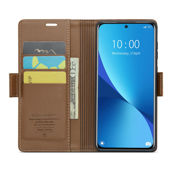 Caseme 023-serien för Xiaomi 12 5g / 12x 5g / 12s 5g Pu- cover Rfid-blockerande phone case Brown