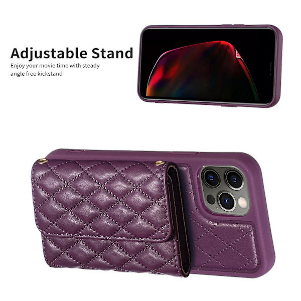 Bf23-stil för Iphone 12/12 Pro -kortplatser Cover Pu-läderbelagd Tpu Kickstand- case Dark Purple