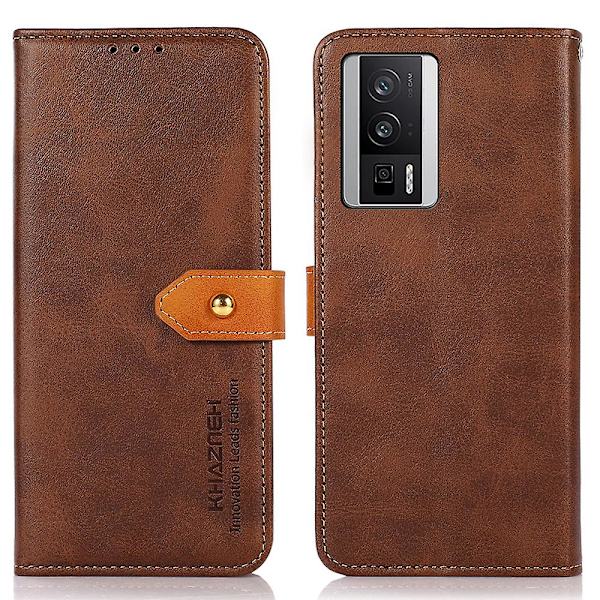 Khazneh For Xiaomi Poco F5 Pro 5g / Redmi K60 Pro 5g / K60 5g Pu Läder Cover Kohud Texture Plånboksställ Case Brown
