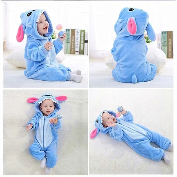 Unisex Baby Flannel Stitch Cosplay Romper Animal Onesie Kostym Huva Cartoon Outfit Suit 100(18-24M)-Anime mo 03