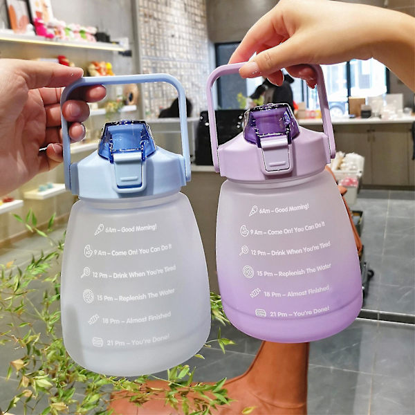 1400 ml vattenflaska med tidsmarkör Läcktät sugkopp Lätt att bära Bärbar läckagesäker utomhussportvattenkokare - Jxlgv pink