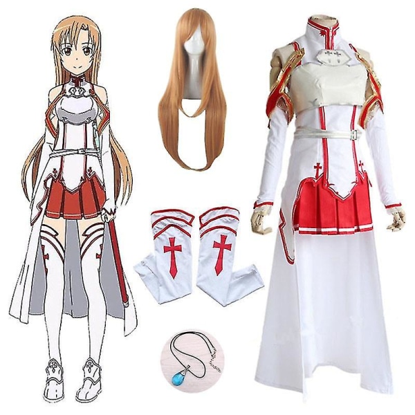 Sword Art Online Cosplay Kostym Asuna Yuuki Full Set Kvinnor Cosplay Kostymer Costumewigsnecklace Xl