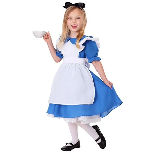 Barn Flicka Blå Alice I Underlandet Halloween Kostym För Barn Fest Lolita Piga Klänning Cosplay Alice Wonderland Kostym Flicka XL Children