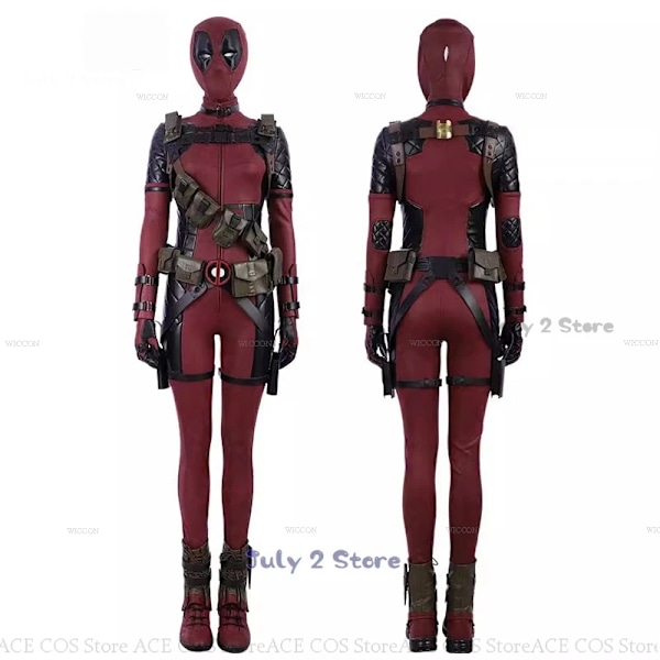 Lady Dead Cosplay Jumpsuit Wade SuperHero Gender Swap Pool Halloween Party Deaddpool Mask Cosplay Costume Prop Mask Movie Femal L Belt set