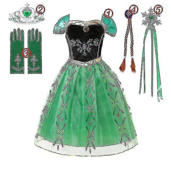 Flickor" Fryst Prinsessa Klänning Paljetterad Mesh Balklänning För Som Elsa Eller Anna_r 6PCS Elsa Dress Set 3 9–10T (140)