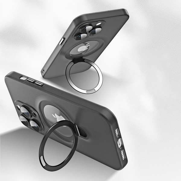 Genomskinligt Magsafe- case kompatibelt med Iphone 15 Pro Max, matt PC Stötsäkert tunt cover med magnetisk ringhållare Black For iPhone 15 Pro Max