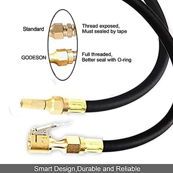 GODESON Ball Foot Air Chuck, 1/4&#34; FNPT Closed Flow däckchuck gjord av mässing, däckluftmunstycke för däckinflatormätare och luftkompressor( Clip+Screw(S)