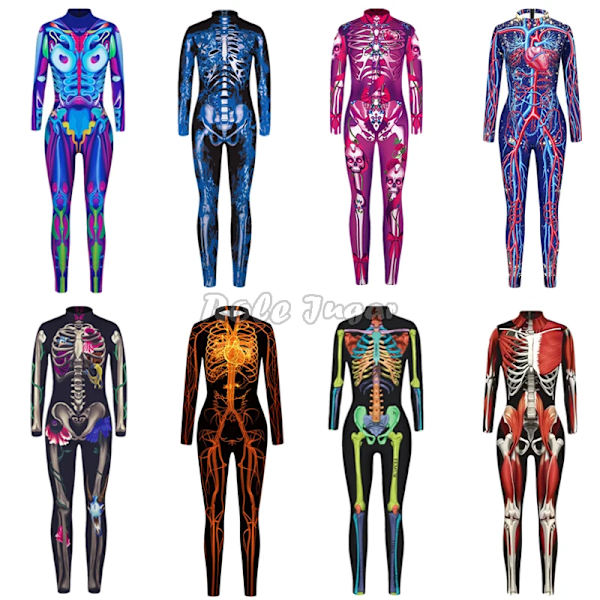 Robot Punk Jumpsuit Sexig Dam Cosplay Kostymer Fancy Halloween Fest Färgglad Utskrift Skelett Bodysuit För Män L 10